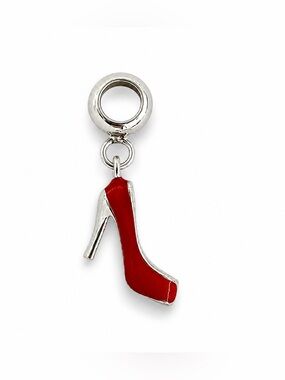 Red High Heel Shoe Dangle Charm Silver Enamel Stiletto Pandora Compatible
